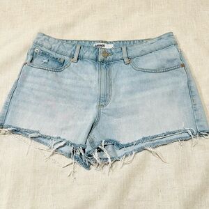 Garage Shorts Cotton Faded Blue Jean Raw Edge